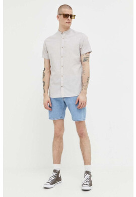 Jack & Jones Риза с лен JJESUMMER в бежово със стандартна кройка с права яка 12220135 - Pepit.bg