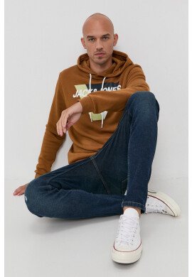Jack & Jones Суичър мъжки в кафяво с принт - Pepit.bg