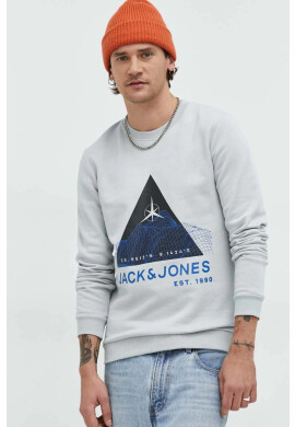 Jack & Jones Суичър в сиво с принт - Pepit.bg