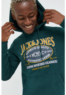 Jack & Jones Суичър в зелено с качулка с принт - Pepit.bg