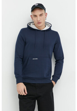 Jack & Jones Суичър в тъмносиньо с качулка с изчистен дизайн - Pepit.bg