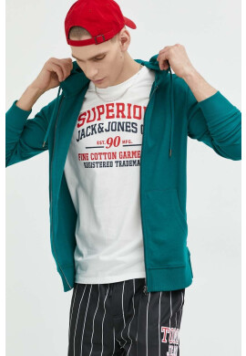 Jack & Jones Суичър JJEBASIC в зелено с качулка с изчистен дизайн 12181901 - Pepit.bg