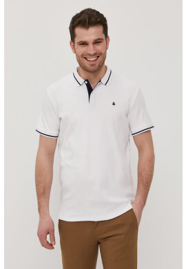 Jack & Jones Тениска с яка в бяло - Pepit.bg