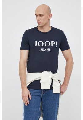 Joop! Памучна тениска в тъмносиньо с принт - Pepit.bg