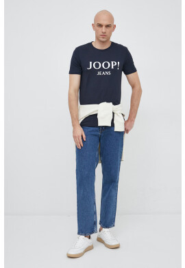 Joop! Памучна тениска в тъмносиньо с принт - Pepit.bg