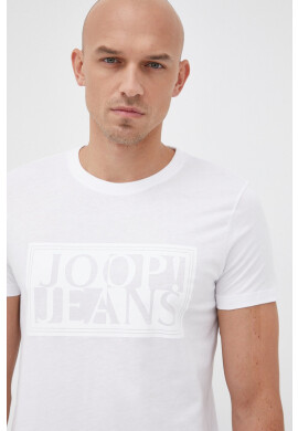 Joop! Памучна тениска в бяло с принт - Pepit.bg