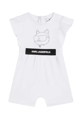 Karl Lagerfeld Бебешки памучен къс гащеризон в бяло от памук - Pepit.bg
