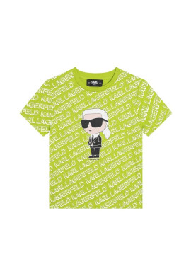 Karl Lagerfeld Детска памучна тениска в зелено с десен - Pepit.bg