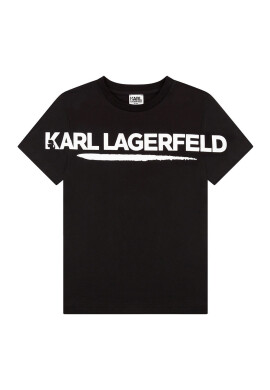 Karl Lagerfeld Детска памучна тениска в черно с принт - Pepit.bg