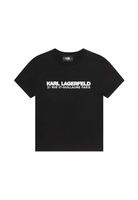 Karl Lagerfeld Детска памучна тениска в черно с принт - Pepit.bg