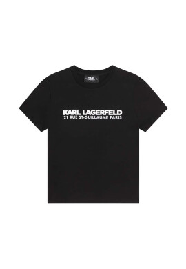 Karl Lagerfeld Детска памучна тениска в черно с принт - Pepit.bg