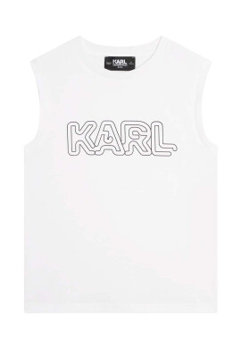 Karl Lagerfeld Детски памучен топ в бяло с принт - Pepit.bg