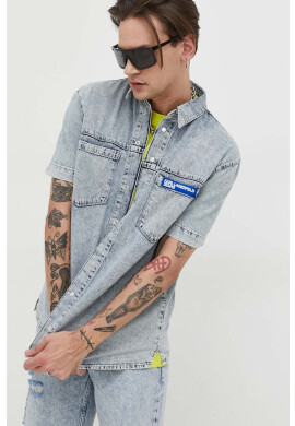Karl Lagerfeld Jeans Дънкова риза мъжка в синьо със свободна кройка с класическа яка - Pepit.bg