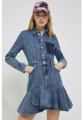 Karl Lagerfeld Jeans Дънкова рокля в синьо къс модел със стандартна кройка - Pepit.bg