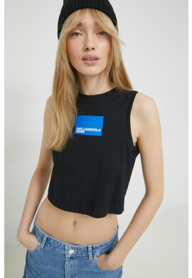 Karl Lagerfeld Jeans Памучен топ в черно - Pepit.bg