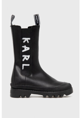 Karl Lagerfeld Кожени боти челси дамски в черно с платформа - Pepit.bg