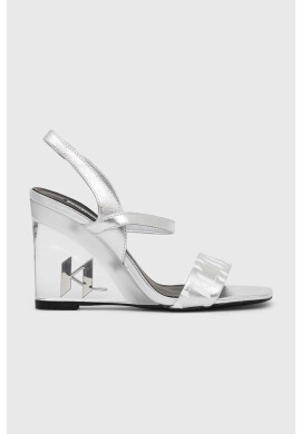 Karl Lagerfeld Кожени сандали ICE WEDGE в сребристо KL34610 - Pepit.bg