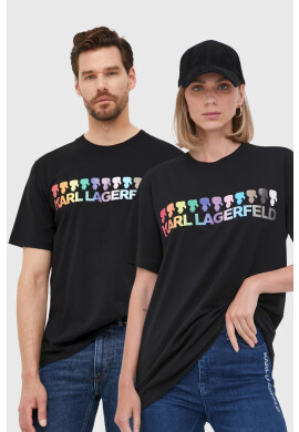 Karl Lagerfeld Памучна тениска в черно с принт - Pepit.bg