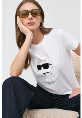 Karl Lagerfeld Памучна тениска в бяло - Pepit.bg