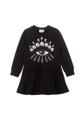 Kenzo kids Детска памучна рокля в черно къс модел разкроен модел - Pepit.bg