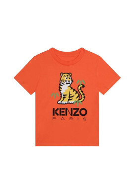 Kenzo kids Детска памучна тениска в оранжево с принт - Pepit.bg