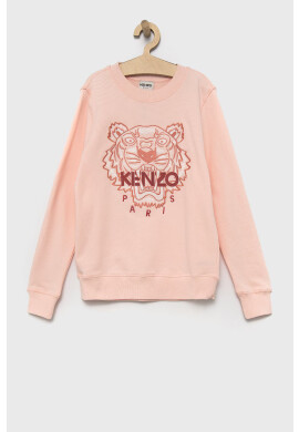 Kenzo kids Детски памучен суичър в розово с апликация - Pepit.bg