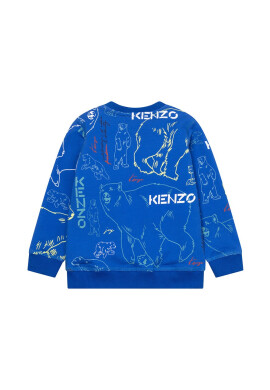 Kenzo kids Детски памучен суичър в тъмносиньо с десен - Pepit.bg
