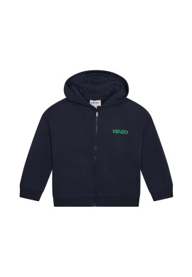 Kenzo kids Детски памучен суичър в тъмносиньо с качулка с принт - Pepit.bg