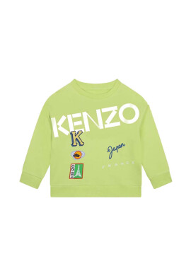 Kenzo kids Детски памучен суичър в зелено с принт - Pepit.bg