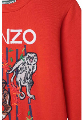 Kenzo kids Детски памучен суичър в червено с принт - Pepit.bg