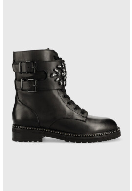 Kurt Geiger London Кожени кубинки Stoop в черно с равна подметка 1128405109 - Pepit.bg