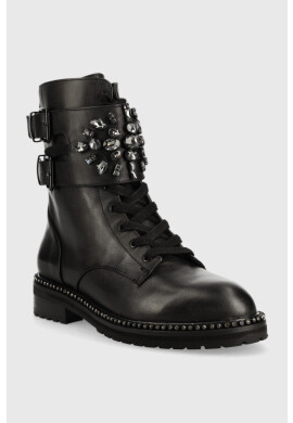 Kurt Geiger London Кожени кубинки Stoop в черно с равна подметка 1128405109 - Pepit.bg