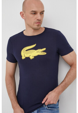 Lacoste Памучна тениска с яка в тъмносиньо с изчистен дизайн - Pepit.bg