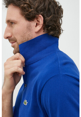 Lacoste Памучна тениска с яка в тъмносиньо с изчистен дизайн - Pepit.bg