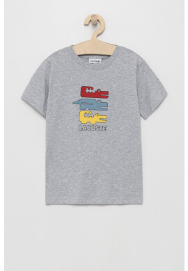 Lacoste Детска памучна тениска в меланж на сиво - Pepit.bg