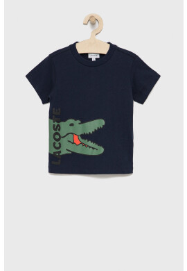 Lacoste Детска памучна тениска в черно с изчистен дизайн - Pepit.bg
