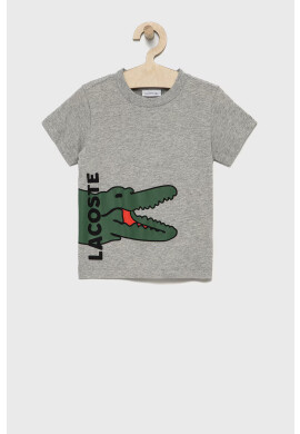 Lacoste Детска памучна тениска в сиво с принт - Pepit.bg