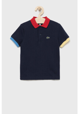 Lacoste Детска памучна тениска с яка в тъмносиньо - Pepit.bg