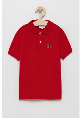 Lacoste Детска памучна тениска с яка в червено с изчистен дизайн - Pepit.bg