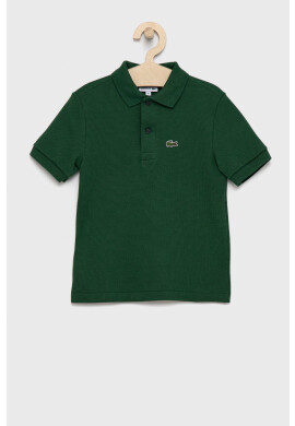 Lacoste Детска памучна тениска с яка в зелено с изчистен дизайн - Pepit.bg