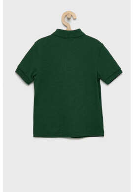 Lacoste Детска памучна тениска с яка в зелено с изчистен дизайн - Pepit.bg