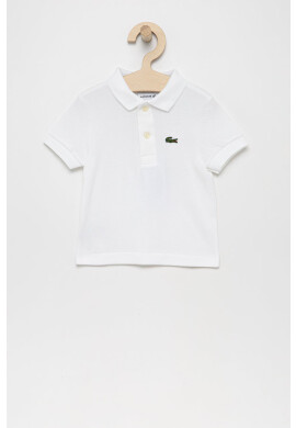 Lacoste Детска памучна тениска с яка в бяло с изчистен дизайн - Pepit.bg