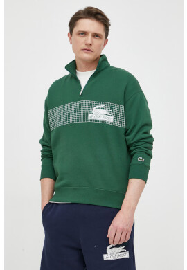 Lacoste Памучен суичър в зелено с принт - Pepit.bg