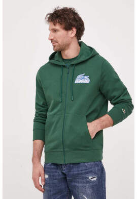 Lacoste Памучен суичър в зелено с качулка с принт - Pepit.bg