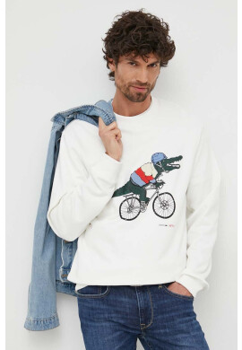 Lacoste Памучен суичър x Netflix в бяло с десен - Pepit.bg