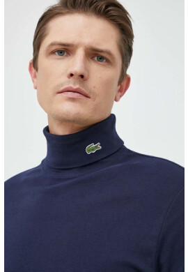 Lacoste Памучна блуза с дълги ръкави в тъмносиньо с изчистен дизайн - Pepit.bg