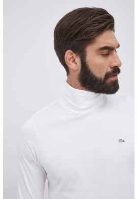 Lacoste Памучна блуза с дълги ръкави в бяло с изчистен дизайн - Pepit.bg