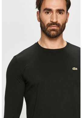 Lacoste Памучна блуза с дълги ръкави в черно с изчистен дизайн - Pepit.bg