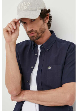 Lacoste Памучна риза мъжка в тъмносиньо със стандартна кройка с яка с копче - Pepit.bg