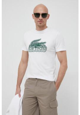 Lacoste Памучна тениска в бяло с принт - Pepit.bg